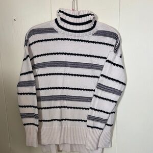 LOFT Cream and Black Striped Turtleneck Sweater